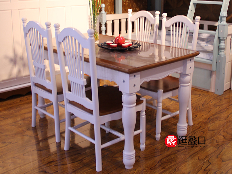 梦想家家具地中海餐厅实木餐桌椅（一桌六椅）