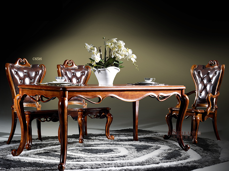 君诺家居·欧思格蓝家具新古典美式经典餐厅实木餐桌椅/皮面餐椅
