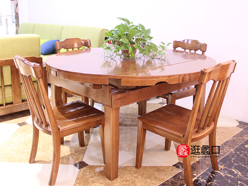 苏相家私家具中式餐厅实木圆餐桌/餐椅(一桌六椅）
