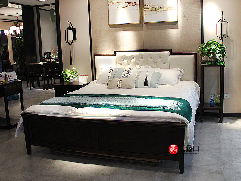 观儒家具新中式卧室纯实木白蜡木双人床/床头柜