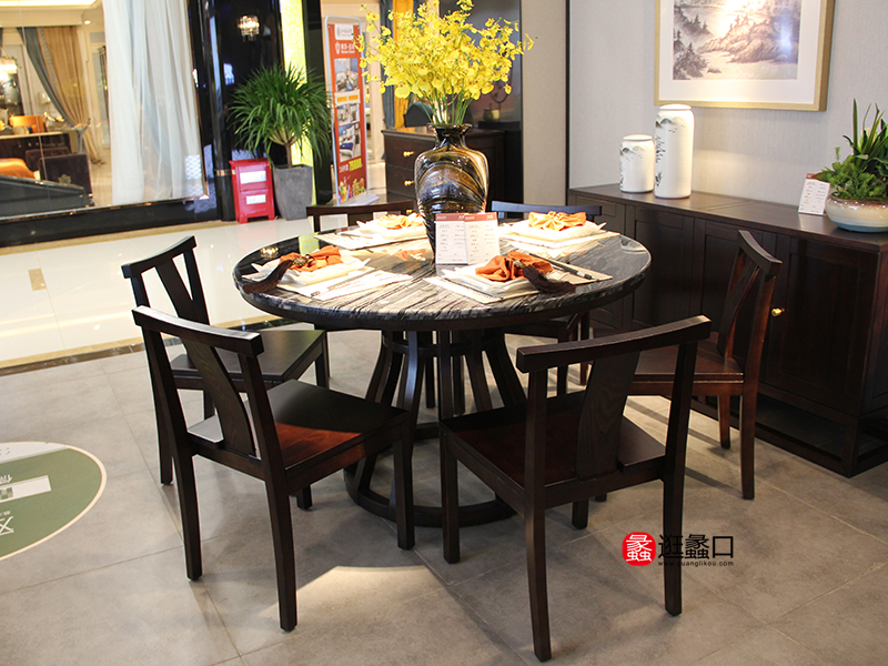 观儒家具新中式餐厅纯实木白蜡木圆餐桌椅（一桌六椅）