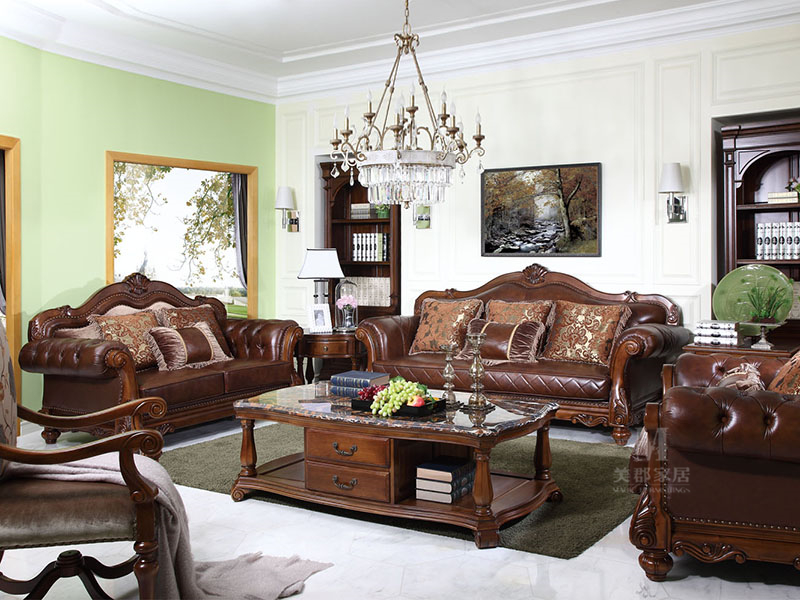 美郡新古典家具美式新古典客厅实木双人位三人位单人位沙发组合k308