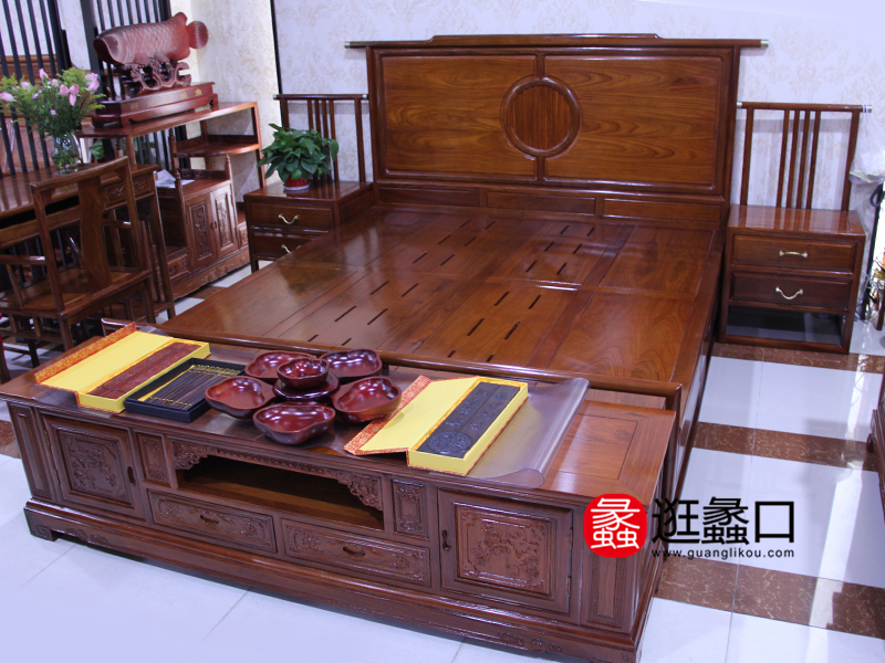 继红红木家具卧室红木实木仿古床/床头柜组合中式古典