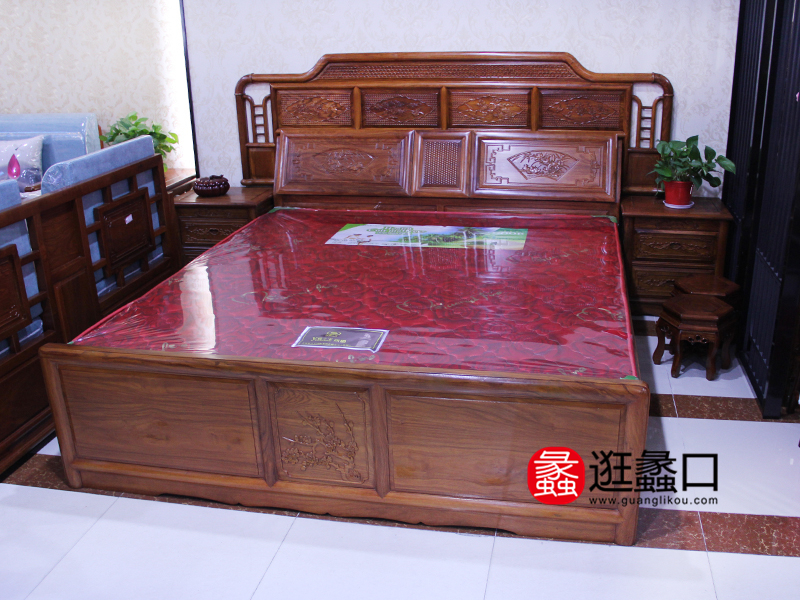 继红红木家具卧室红木双人床/婚床/床头柜组合中式古典