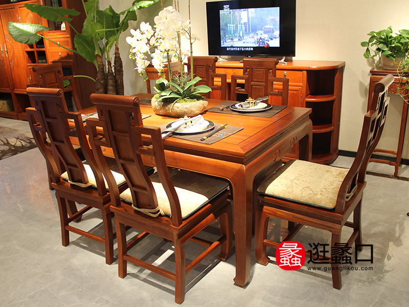 燕誉堂红木家具中式餐厅苏作红木餐桌椅（一桌六椅）