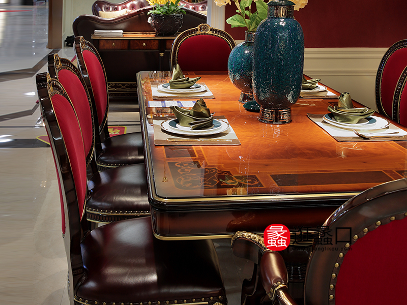 拉斐贵族家具美式轻奢餐厅实木餐桌椅（一桌六椅）