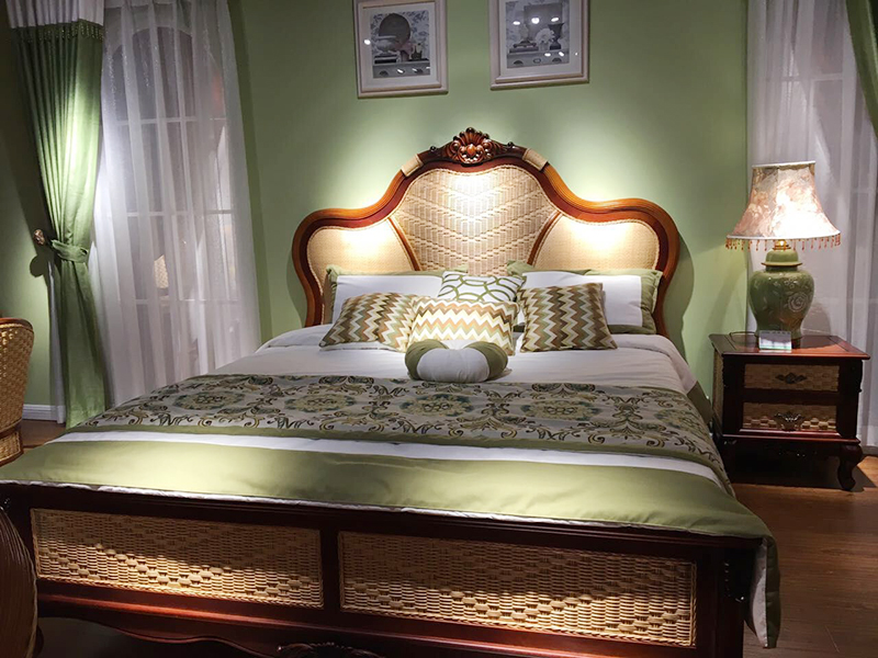 翡翠藤器家具美式卧室床翡翠新款双人床/床头柜