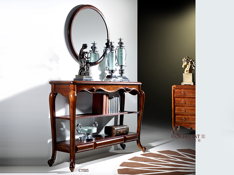 欧思格蓝家具美式新古典简约客厅实木玄关柜/置物柜/带镜面