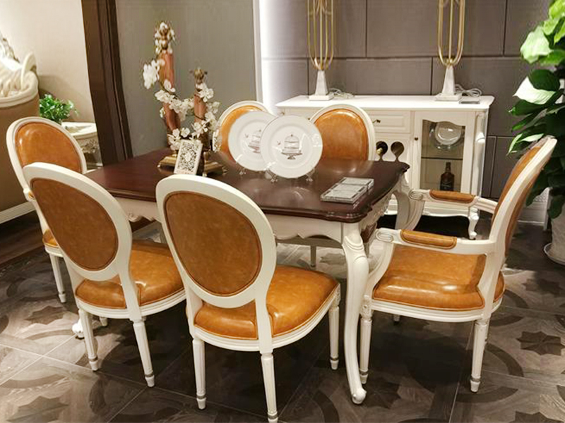 【融誉家具·欧尚格家居】美式餐厅实木桃花芯木长餐桌/餐椅（一桌六椅）