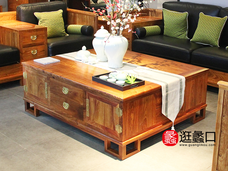 君蘇创现代新中式家具客厅实木长茶几带抽屉