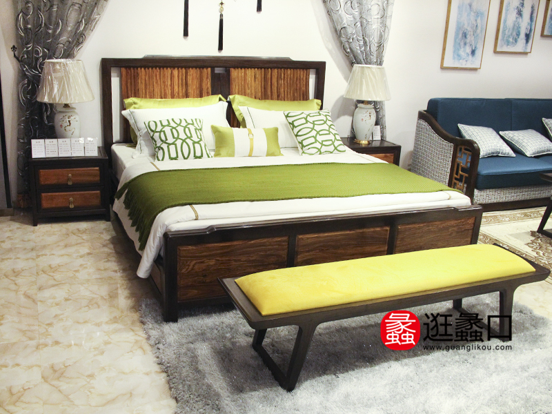 裕熙新中式家具新中式简约卧室实木双人床/床头柜