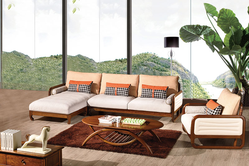 木杩家具北欧风格客厅沙发纯实木客厅布艺转角贵妃沙发组合