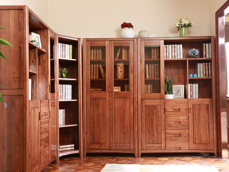 木容尚品家具全实木书柜北欧简约书橱书架组合书柜玻璃门转角