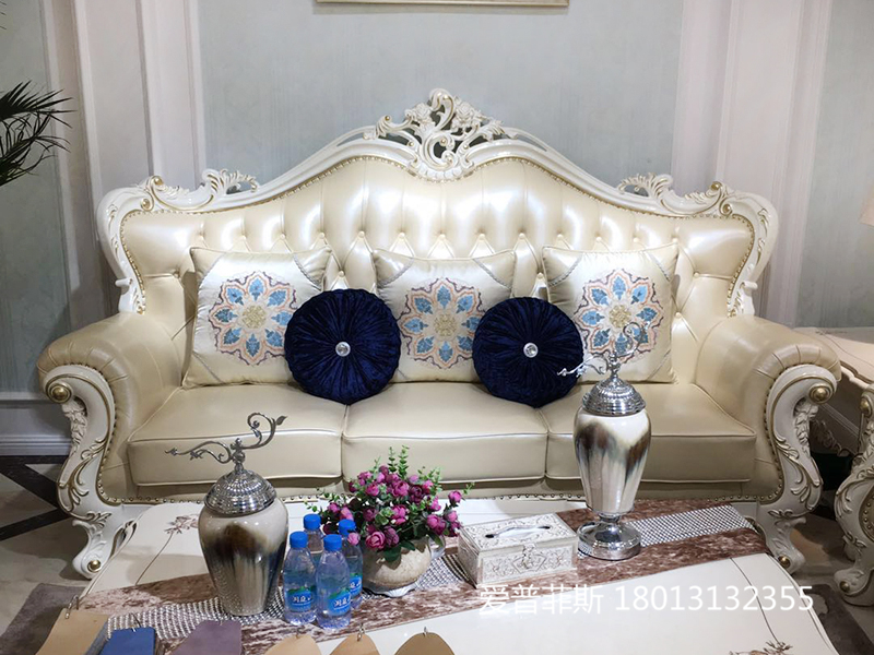 爱普菲斯家具欧式新古典客厅实木珍珠白三人位沙发组合