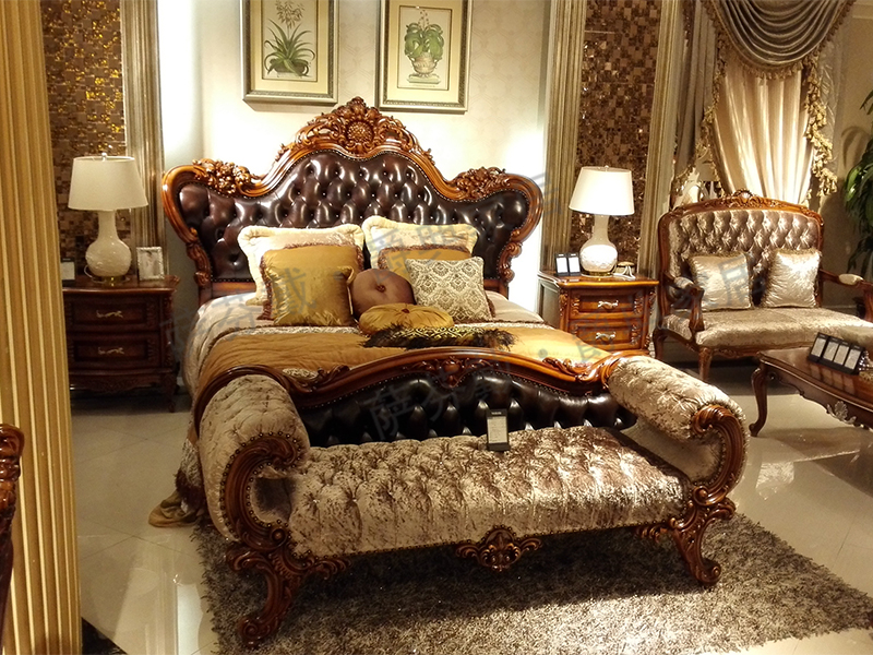 爵典家居·萨芬戴家具欧式卧室榉木纯实木大床/床头柜/床尾凳