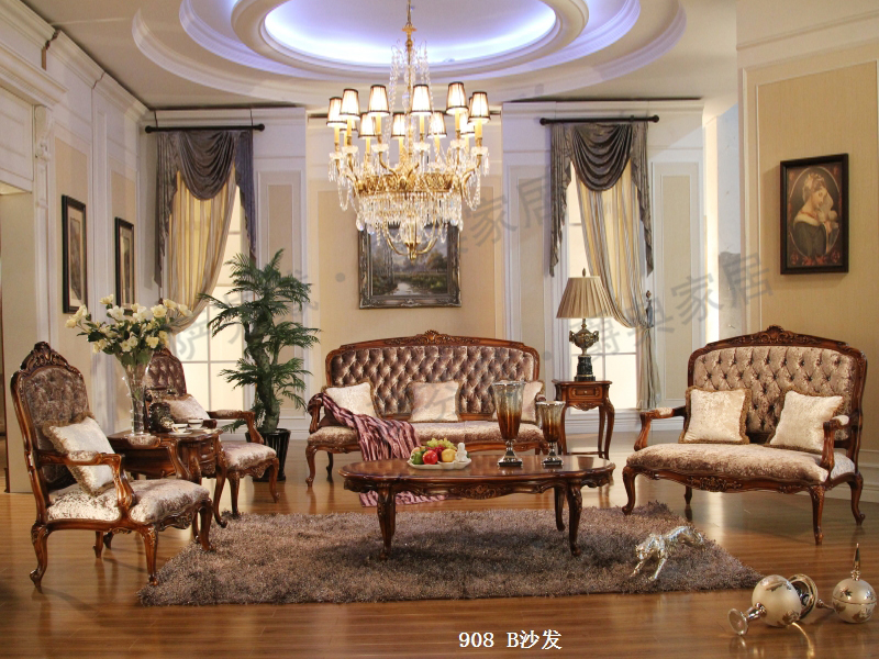 爵典家居·萨芬戴家具欧式（法式）客厅榉木真皮1+2+3沙发组合