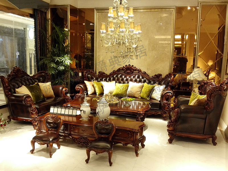 爵典家居·萨芬戴家具欧式（法式）客厅榉木纯实木真皮1+2+3沙发组合