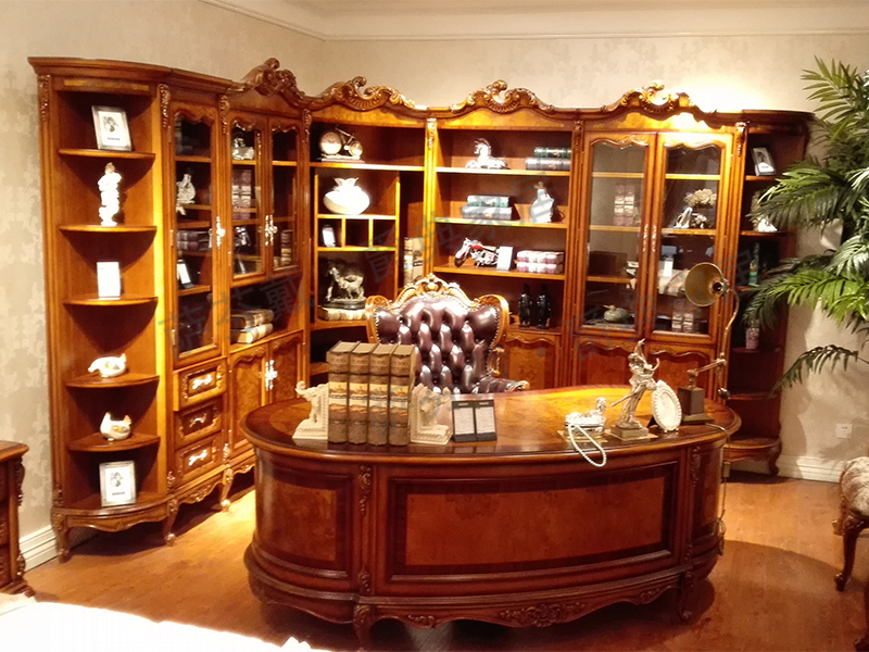 爵典家居·萨芬戴家具欧式（法式）书房榉木纯实木书桌椅/转角书柜