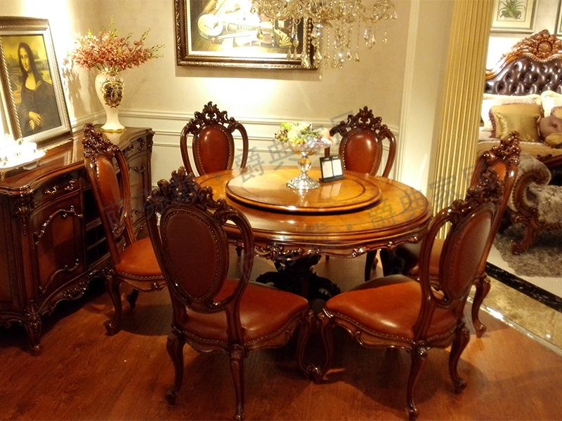 爵典家居·萨芬戴家具欧式（法式）餐厅榉木纯实木雕花餐桌椅