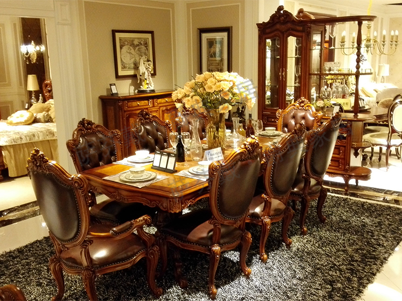爵典家居·萨芬戴家具欧式餐厅榉木纯实木雕花餐桌椅