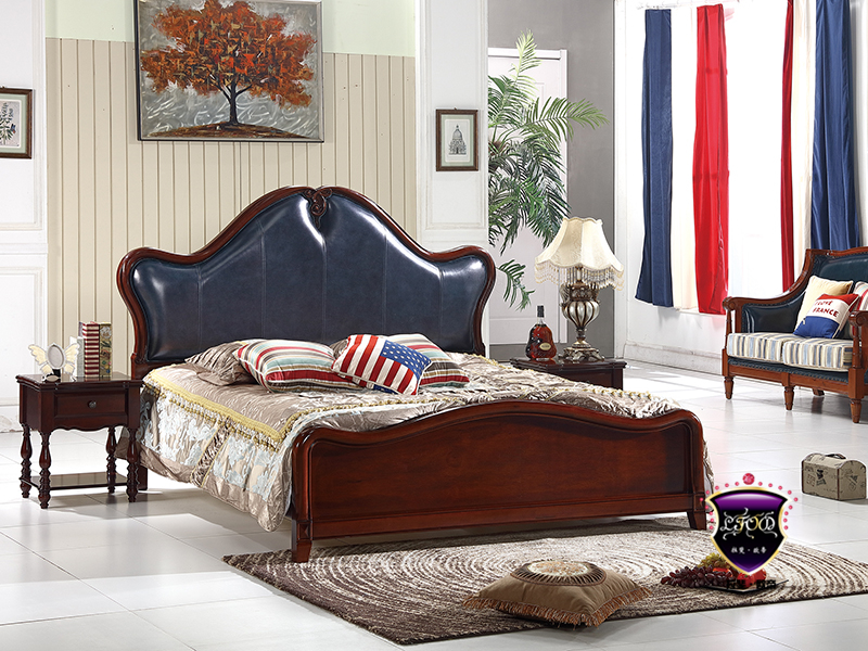 拉斐欧帝家居美式品质款卧室实木双人大实木皮艺床328 /床头柜