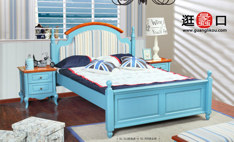 田园森林 地中海风格 儿童房卧室家具 橡木实木 儿童房家具儿童床