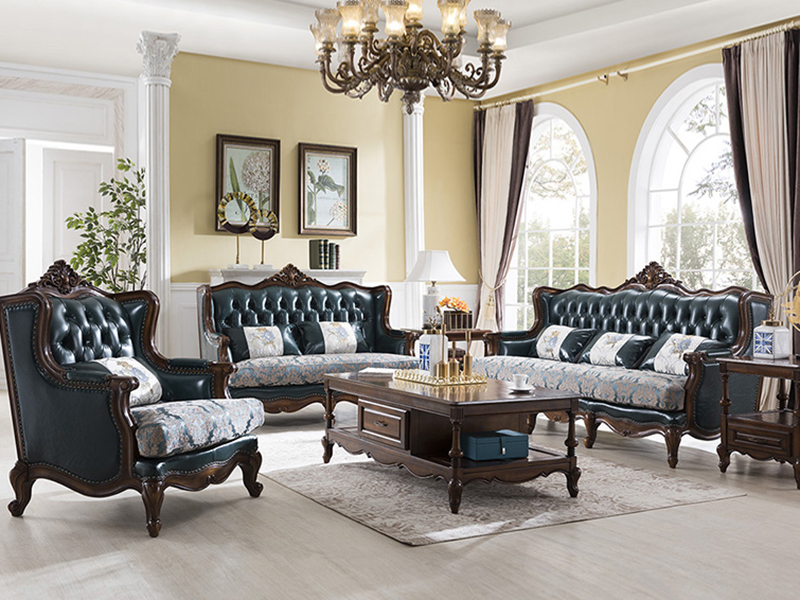 威灵顿家具 美式真皮沙发组合皮艺客厅简美实木沙发x602-11