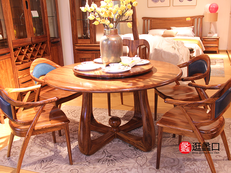 麦诺芬家具中式餐厅实木餐桌椅（一桌六椅）