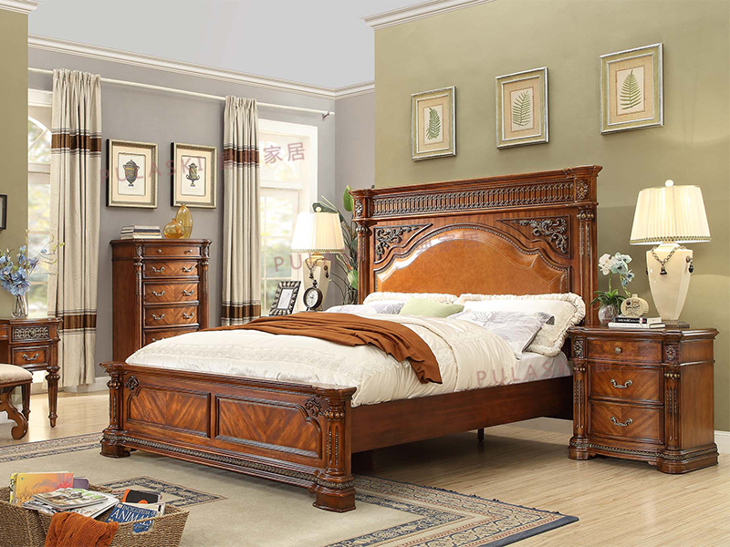 PULASKI家具·爵典家居美式深色卧室实木大床/斗柜/床头柜