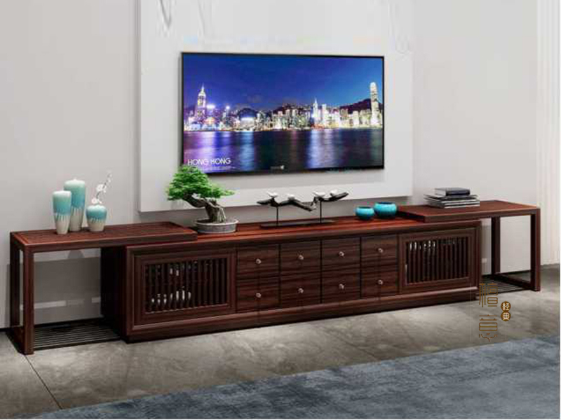 意利达·檀意家具新中式客厅实木黑檀木带抽电视柜