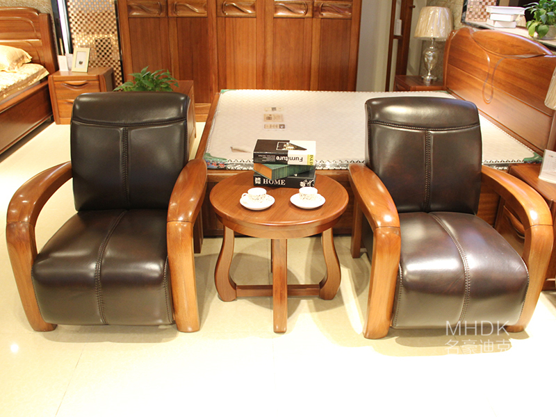 名豪迪克家具新中式客厅金丝檀木实木休闲桌椅/小圆几