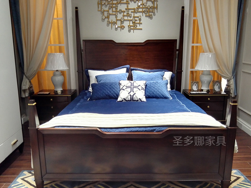 圣多娜·轻奢家具美式经典款卧室桃花心木实木床