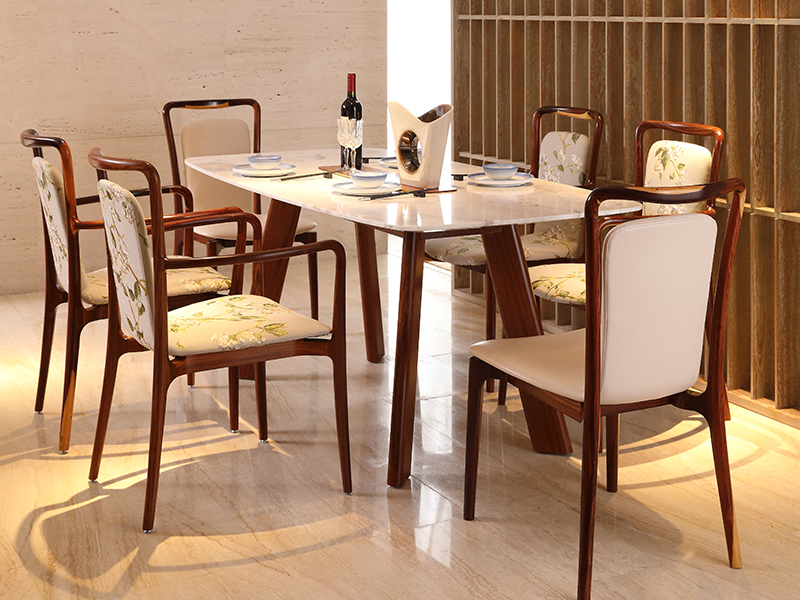 慕萨凡曦爵典家居新中式餐厅实木红酸枝白金砂石fs170长餐桌fs97餐椅