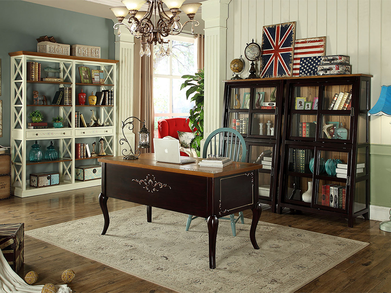 90空间家具·爵典家居美式书房实木书桌椅/书柜/置物柜