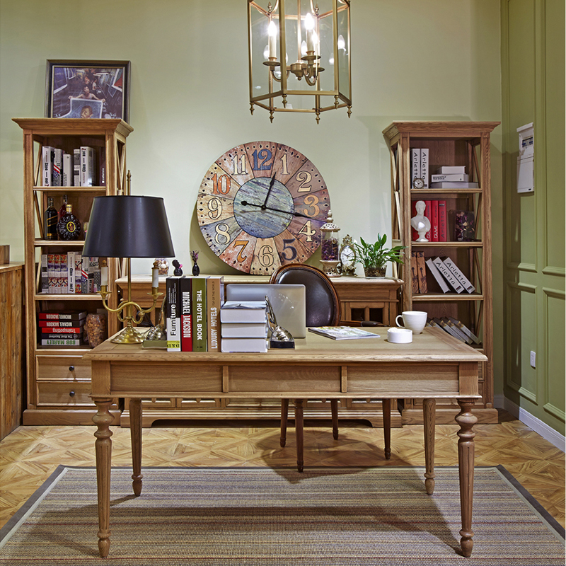 90空间家具·爵典家居美式书房实木书桌椅/书柜