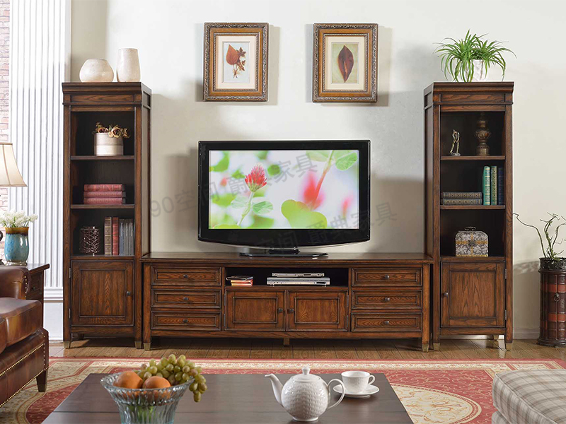 90空间家具·爵典家居美式深色客厅实木电视柜组合