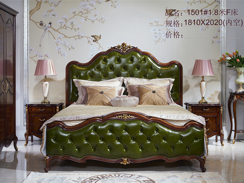 爵典家居·萨芬戴家具美式卧室实木真皮软靠大床