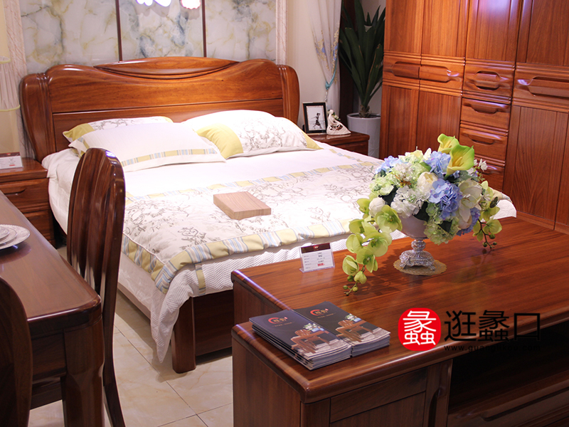丰鑫阁家具中式古典卧室实木 双人大床/床头柜