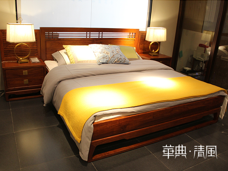 华典清风·欧尚格家居现代中式卧室刺猬紫檀红木双人大床