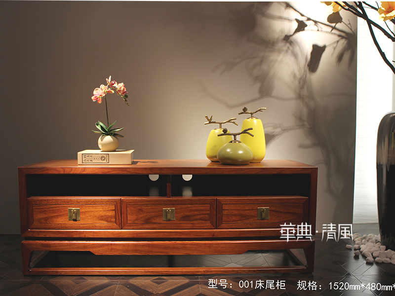 华典清风·欧尚格家居现代中式卧室刺猬紫檀红木001床尾椅