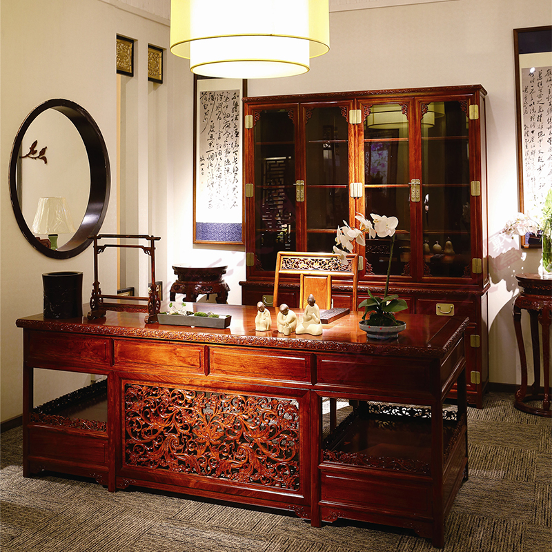 戴为红木家具·爵典家居 中式（新中式）书房红木雕花书桌椅/办公桌家具
