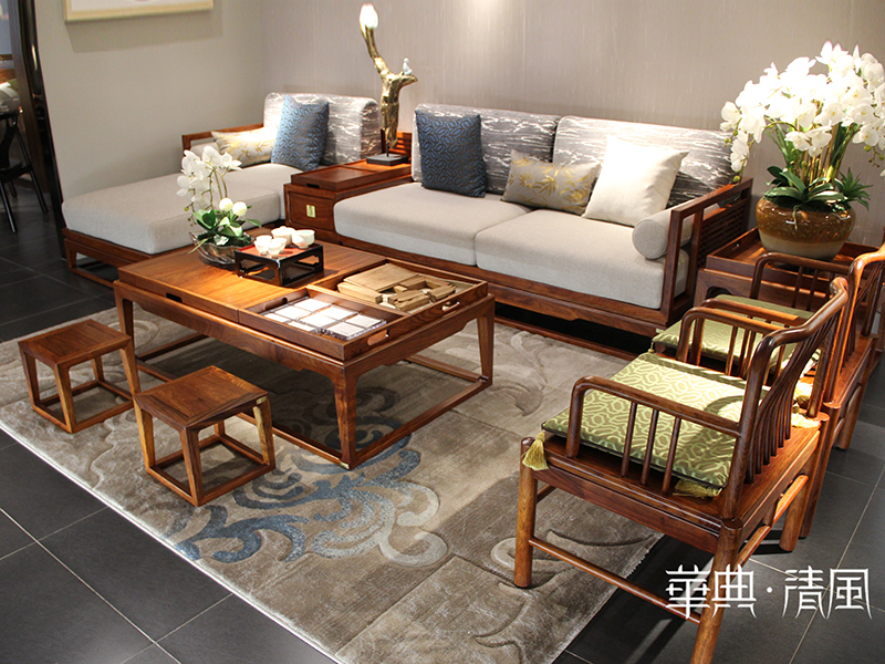 华典清风·欧尚格家居家具新中式客厅红木刺猬紫檀沙发组合/茶几