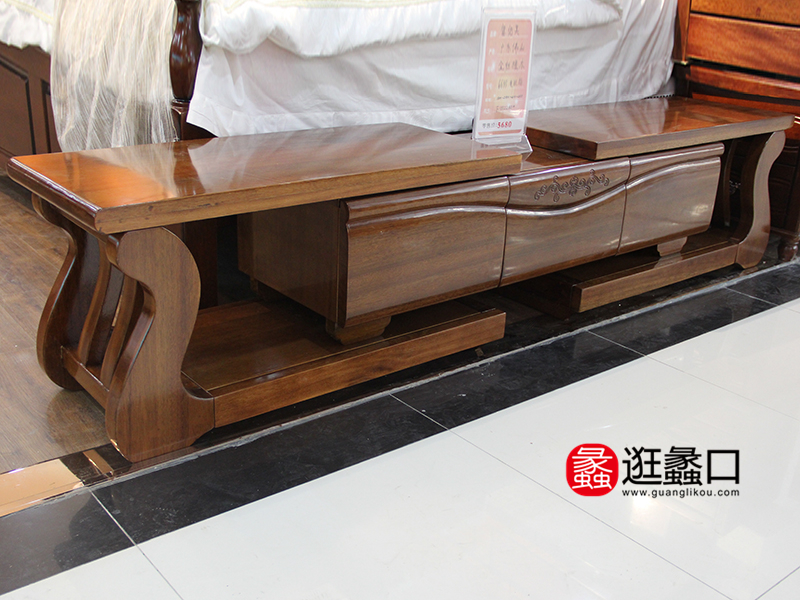 广州富佑美·金丝檀家具 客厅中式实木电视柜