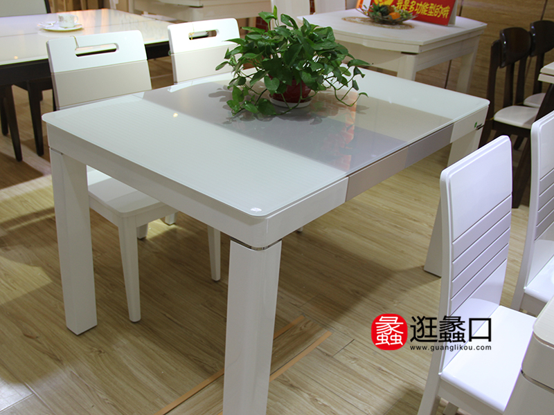 瑞森家具现代简约餐厅实木白色烤漆面长餐桌