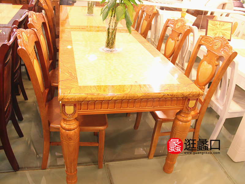 金比亚家具中式餐厅实木餐桌椅（一桌六椅）