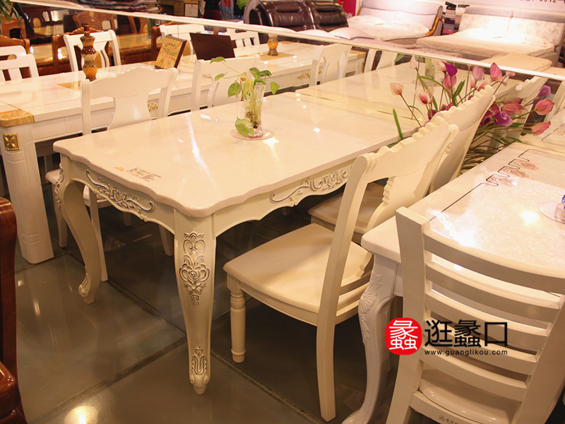 金比亚家具欧式餐厅实木白色餐桌椅