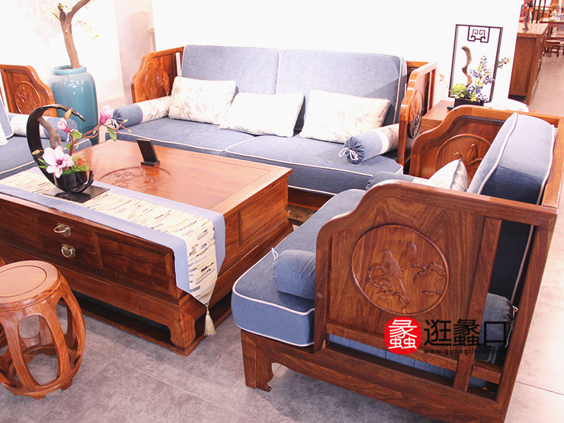 盛联红木家具中式客厅实木双人位/三人位/单人位沙发组合/茶几