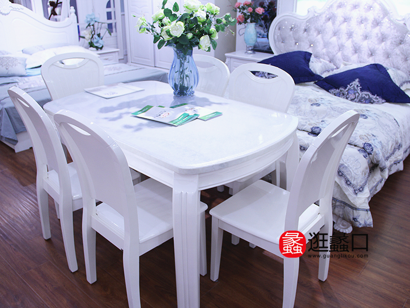巧乐美家居欧式餐厅白色实木餐桌椅