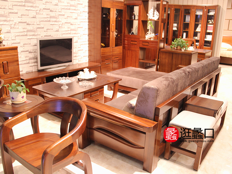 和谐木歌家具中式客厅实木双人位/三人位/单人位沙发组合