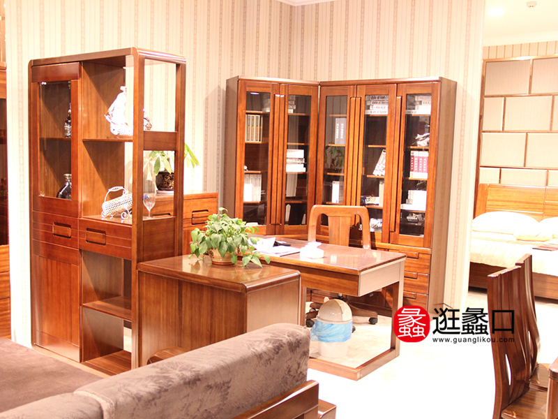 和谐木歌家具中式书房实木书桌椅/书柜
